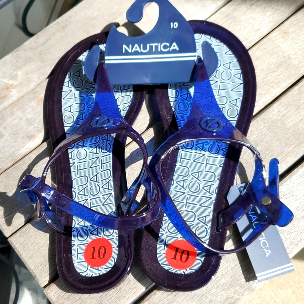 NWT Nautica Gustava Women's Jelly Thong Ankle Strap Navy Blue Sandals - Size 10